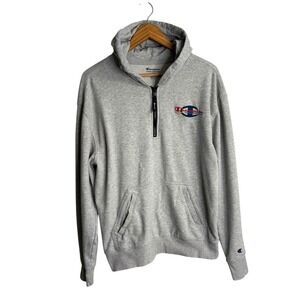 Champion Mens Hoodie Medium Gray Pullover 1/4 Zip Active Workout Gym Logo